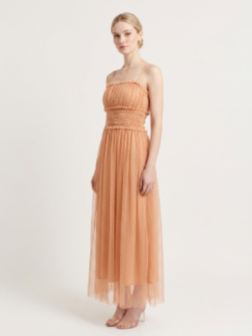 Forever 21 Peach Strapless Tulle Maxi Dress